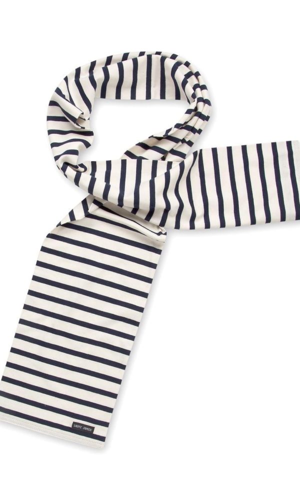 Schal gestreift aus leichtem Baumwolljersey EVE - Ecru/Marine